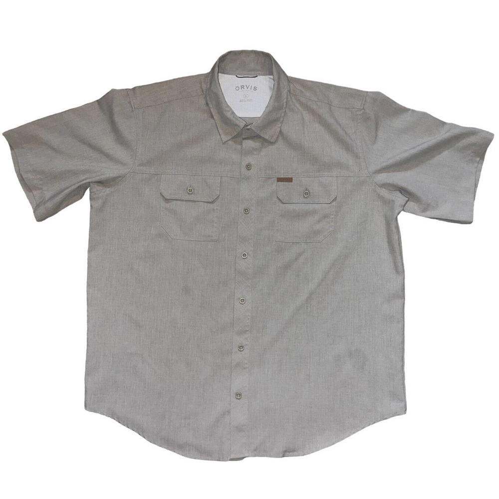 ORVIS CLASSIC COLLECTION SS BUTTON DOWN SHIRT PATCH TAN MENS EXTRA LARGE EUC